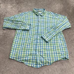 Columbia Plaid Button Down Shirt Mens XL Blue Green White Long Sleeve Casual Top